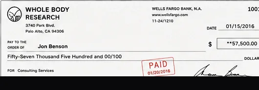 Client payment to Jon Benson