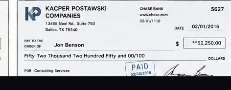 Client payment to Jon Benson