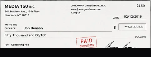 Client payment to Jon Benson