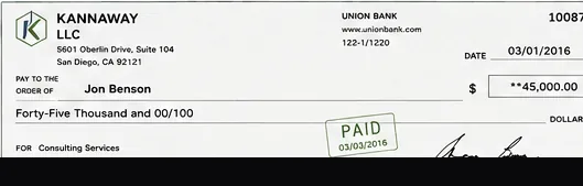 Client payment to Jon Benson