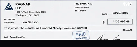 Client payment to Jon Benson