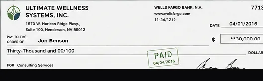 Client payment to Jon Benson