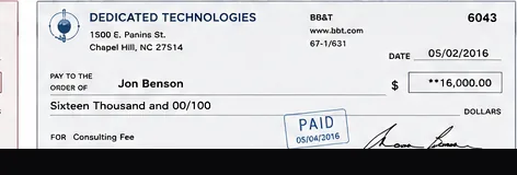 Client payment to Jon Benson