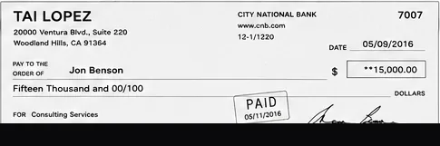 Client payment to Jon Benson