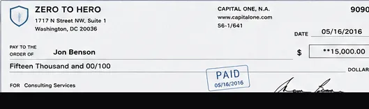 Client payment to Jon Benson
