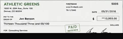 Client payment to Jon Benson