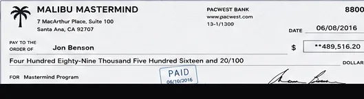 Client payment to Jon Benson