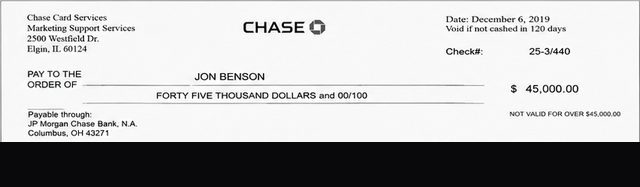 Client payment to Jon Benson